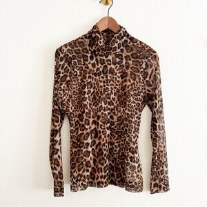 NWT White House Black Market Mesh Leopard Long Sleeve Top S